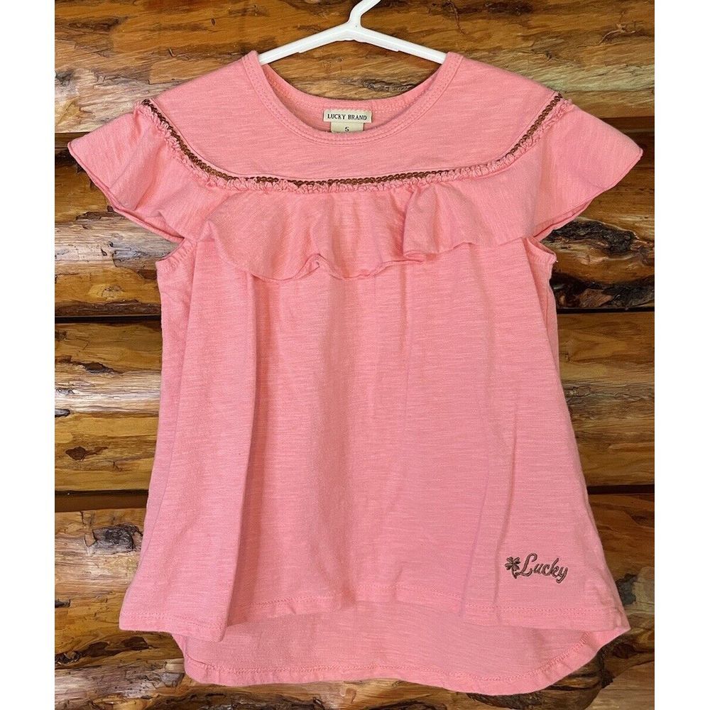 Lucky Brand Pink Ruffled Sequined Top Size‎ 5